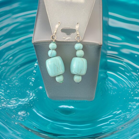 8" India Hand-painted Turquoise Chunky Wood Bead Vintage 90s Necklace Set - Picture 6 of 6